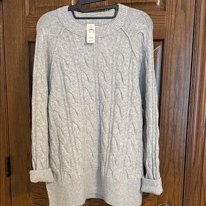 Aerie Light Gray Cable Knit Sweater